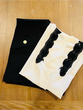 Dalia White Sleeveless Top with Black Crochet Lace Detail - Size Large